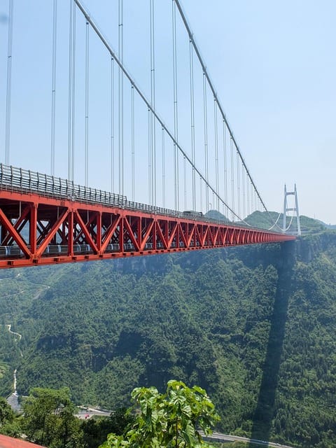 Close-up view of the Mohican State Park cable bridge architecture